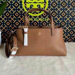 New, tory burch Emerson mini tote crossbody bag in brwon